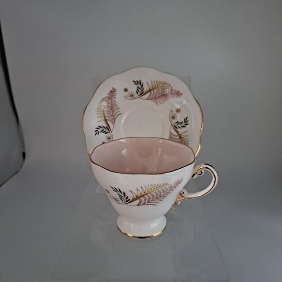 Allegro Vintage Pink Bone China Teacup & Saucer Set Gold Trim England - Picture 5 of 16